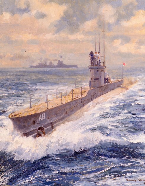 HMAS AE1 (Navy image # 04936_AE 1) - Painting