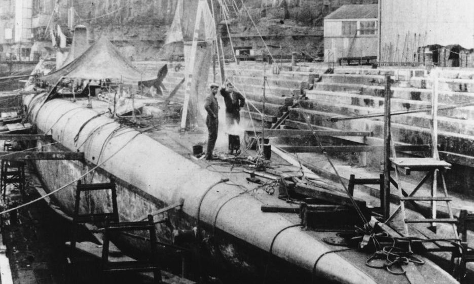 HMAS J4 in Fitzroy Dock in Cockatoo Island, Sydney.