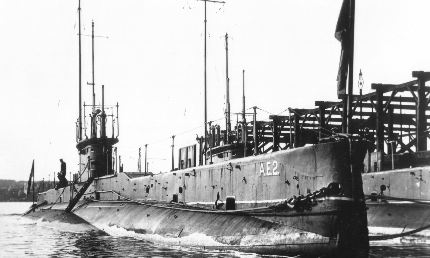 HMA Submarine AE2 alongside HMAS AE1 at Garden Island Dockyard