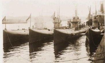 Australian J Class submarines in Portsmouth Harbour (UK) about to start their passage to Australia